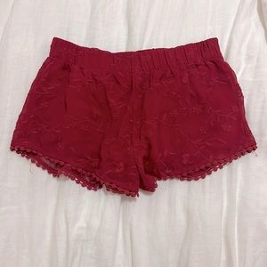 Embroidered Red Shorts - Forever 21